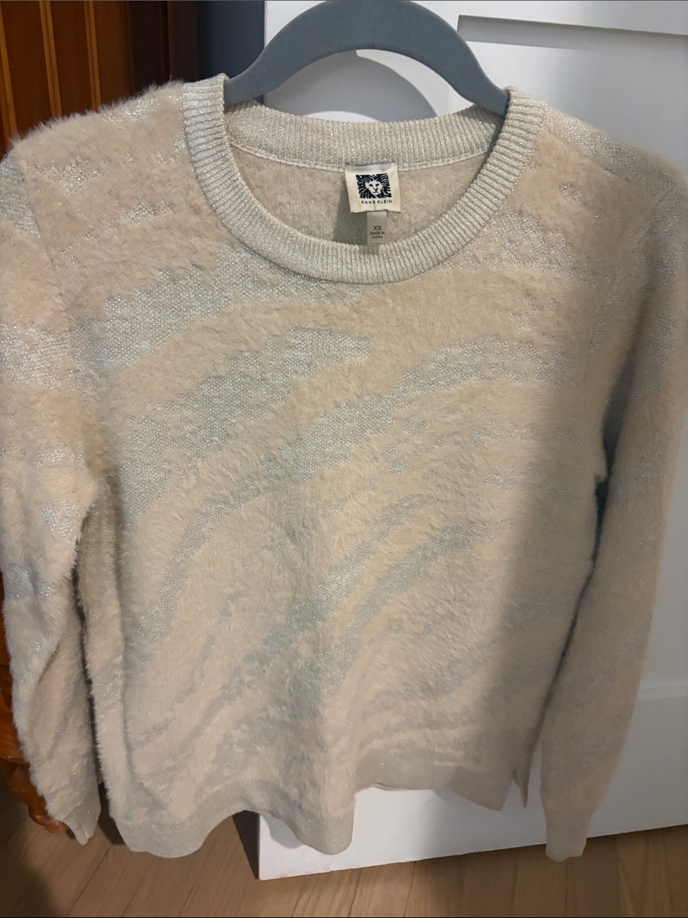 Anne Klein Cream Crewneck Sweater with Silver Lurex